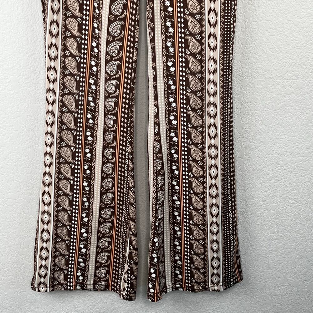 Shosho Brown Aztec Paisley Floral Stripe Flared T-Shirt Legging Pants Small - Picture 6 of 10